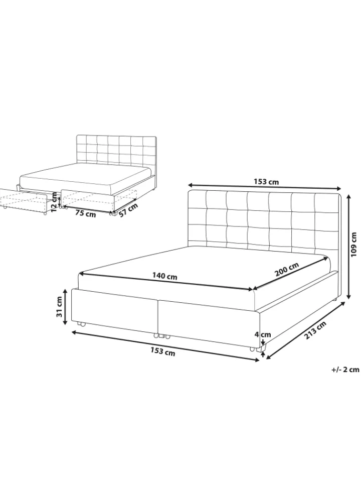 Beliani Betten & Matratzen<Doppelbett LA ROCHELLE in Grau/Schwarz - (W) 153 x (H) 109 x (L) 213 cm