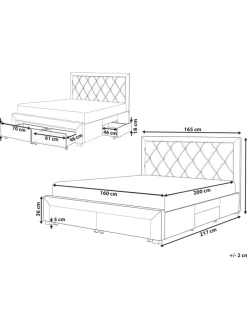 Beliani Betten & Matratzen<Doppelbett LIEVIN in Grau - (W) 165 x (H) 122 x (L) 217 cm