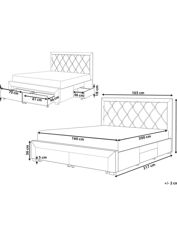 Beliani Betten & Matratzen<Doppelbett LIEVIN in Grau - (W) 165 x (H) 122 x (L) 217 cm