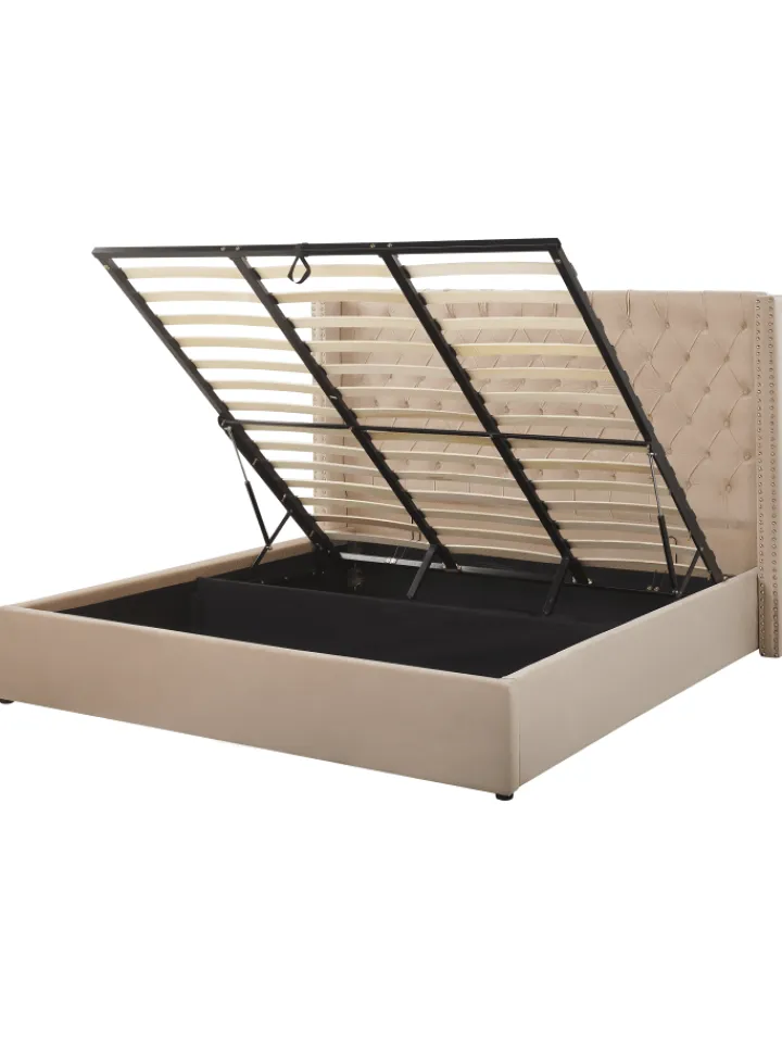Beliani Betten & Matratzen<Doppelbett LUBBON in Beige/Silber - (W) 210 x (H) 144 x (L) 217 cm
