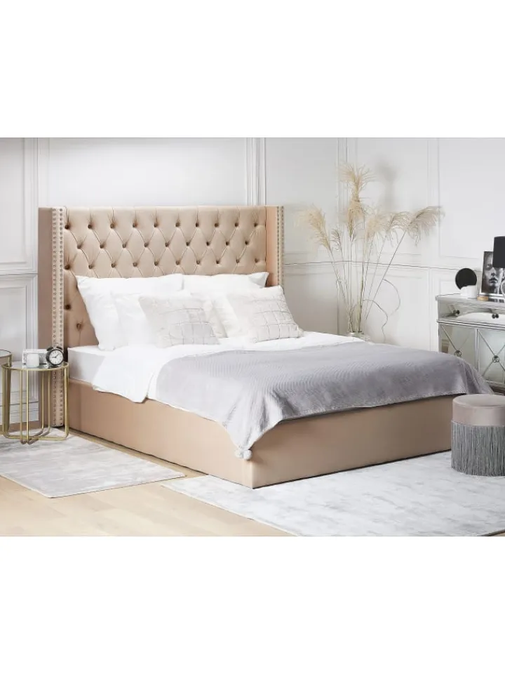 Beliani Betten & Matratzen<Doppelbett LUBBON in Beige/Silber - (W) 210 x (H) 144 x (L) 217 cm