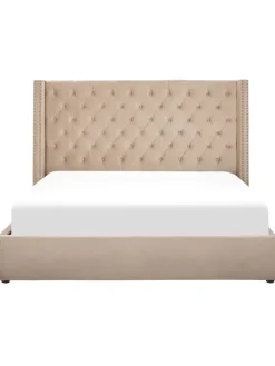 Beliani Betten & Matratzen<Doppelbett LUBBON in Beige/Silber - (W) 210 x (H) 144 x (L) 217 cm