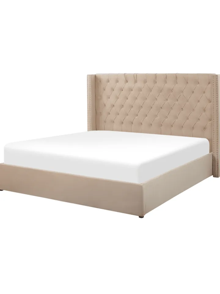 Beliani Betten & Matratzen<Doppelbett LUBBON in Beige/Silber - (W) 210 x (H) 144 x (L) 217 cm