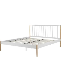 Beliani Betten & Matratzen<Doppelbett MAURS in Weiß/Braun - (W) 167 x (H) 100 x (L) 209 cm