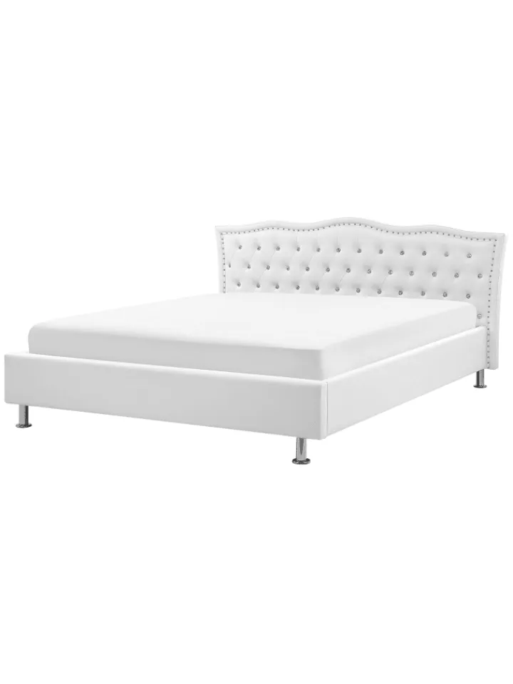 Beliani Betten & Matratzen<Doppelbett METZ in Weiß/Silber - (W) 185 x (H) 92 x (L) 214 cm