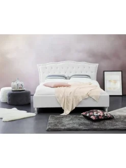 Beliani Betten & Matratzen<Doppelbett METZ in Weiß/Silber - (W) 185 x (H) 92 x (L) 214 cm