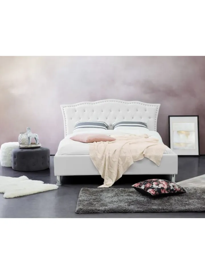 Beliani Betten & Matratzen<Doppelbett METZ in Weiß/Silber - (W) 185 x (H) 92 x (L) 214 cm