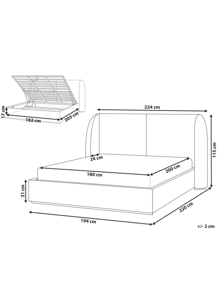 Beliani Betten & Matratzen<Doppelbett MONESTIER in Weiß - (W) 224 x (H) 115 x (L) 220 cm