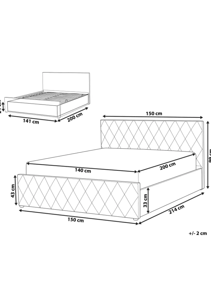 Beliani Betten & Matratzen<Doppelbett ROCHEFORT in Blau - (W) 150 x (H) 99 x (L) 214 cm