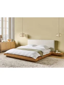 Beliani Betten & Matratzen<Doppelbett ZEN in Braun/Weiß - (W) 308 x (H) 86 x (L) 229 cm