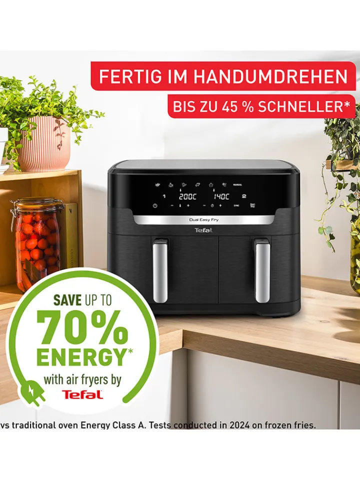 Tefal Küchenelektronik<Doppelkammer-Heißluftfritteuse EY9428E0 "XXL Dual Easy Fry" in Schwarz - 11 l