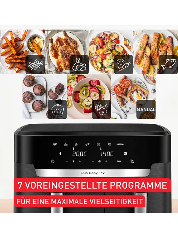 Tefal Küchenelektronik<Doppelkammer-Heißluftfritteuse EY9428E0 "XXL Dual Easy Fry" in Schwarz - 11 l
