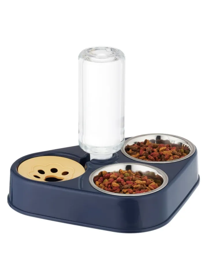 relaxdays Katzen<Doppelnapf mit Wasserspender in Blau
