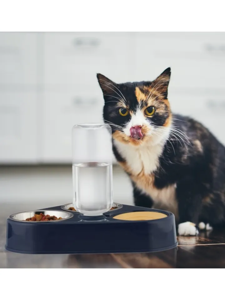relaxdays Katzen<Doppelnapf mit Wasserspender in Blau