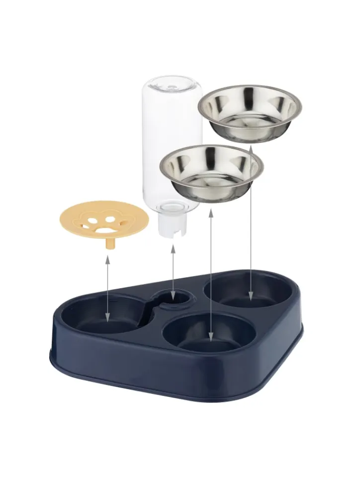 relaxdays Katzen<Doppelnapf mit Wasserspender in Blau