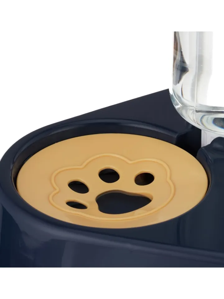 relaxdays Katzen<Doppelnapf mit Wasserspender in Blau