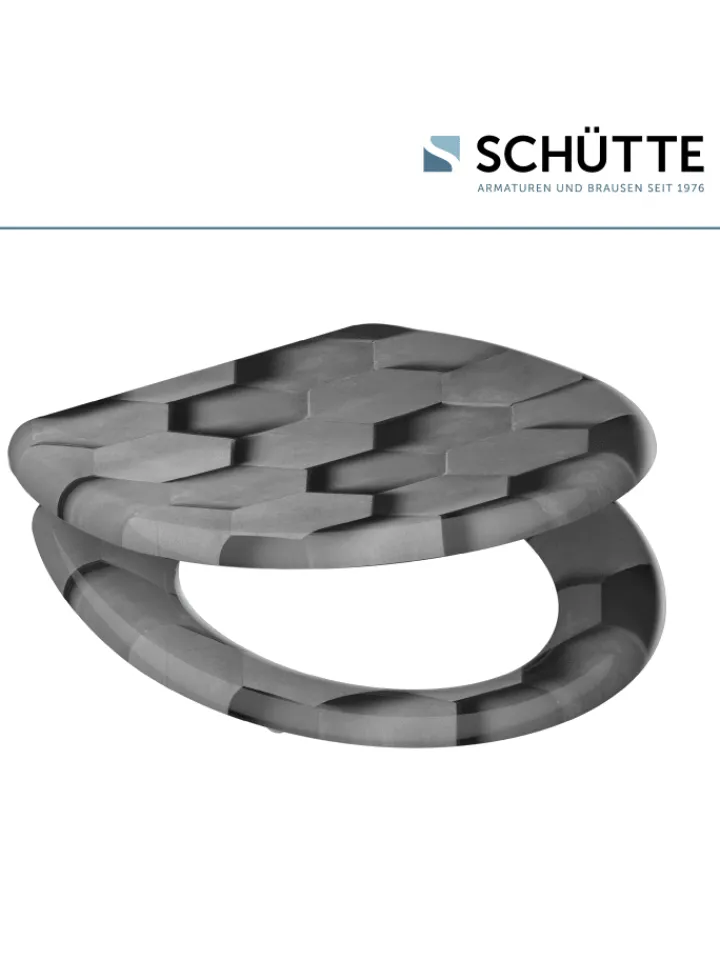Franz Joseph Schütte Badaccessoires<Duroplast WC-Sitz GREY HEXAGONS, mit Absenkautomatik und Schnellverschluss