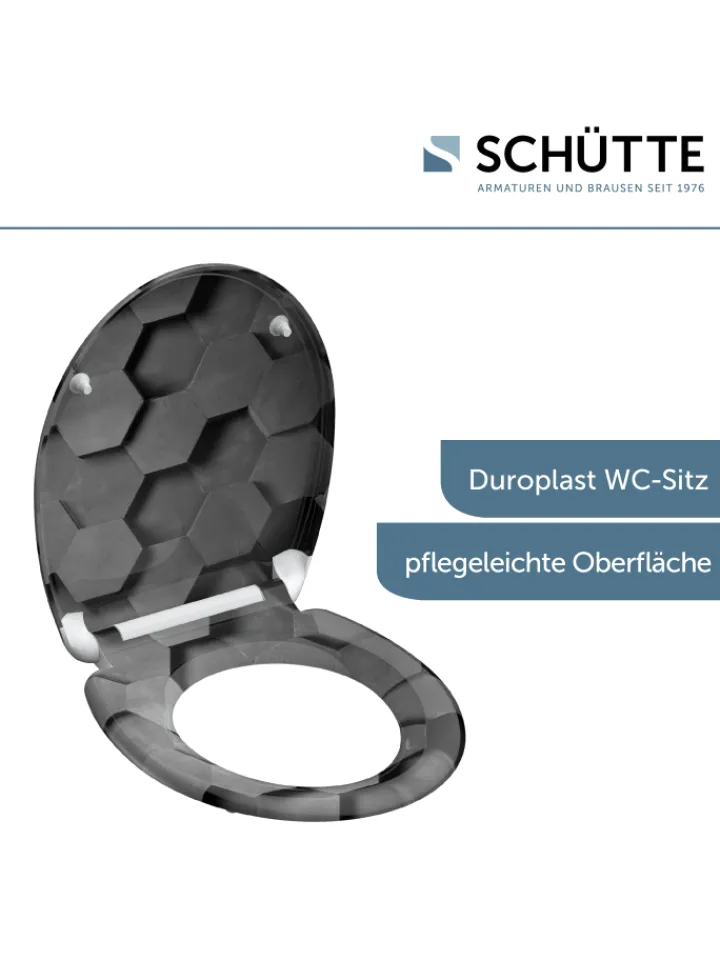 Franz Joseph Schütte Badaccessoires<Duroplast WC-Sitz GREY HEXAGONS, mit Absenkautomatik und Schnellverschluss