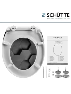 Franz Joseph Schütte Badaccessoires<Duroplast WC-Sitz GREY HEXAGONS, mit Absenkautomatik und Schnellverschluss