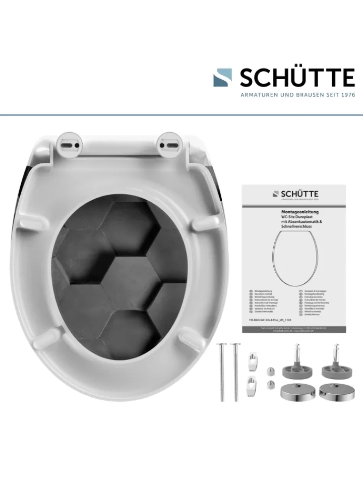 Franz Joseph Schütte Badaccessoires<Duroplast WC-Sitz GREY HEXAGONS, mit Absenkautomatik und Schnellverschluss