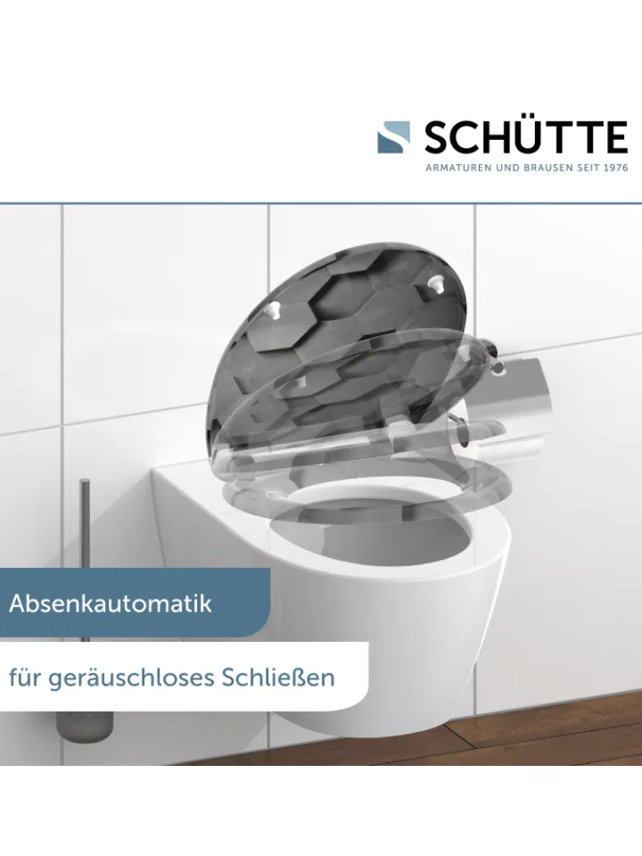 Franz Joseph Schütte Badaccessoires<Duroplast WC-Sitz GREY HEXAGONS, mit Absenkautomatik und Schnellverschluss