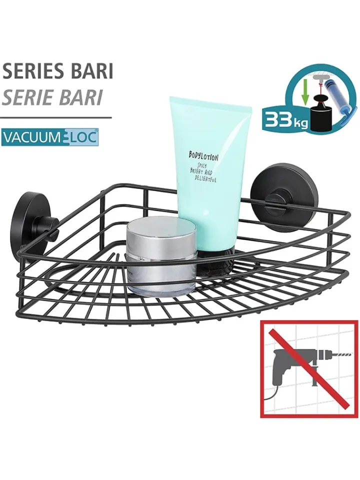 Wenko Badmöbel|Badezimmermöbel<Duschablage "Vacuum-Loc Bari" in Schwarz - (B)35 x (H)9 x (T)22,5 cm