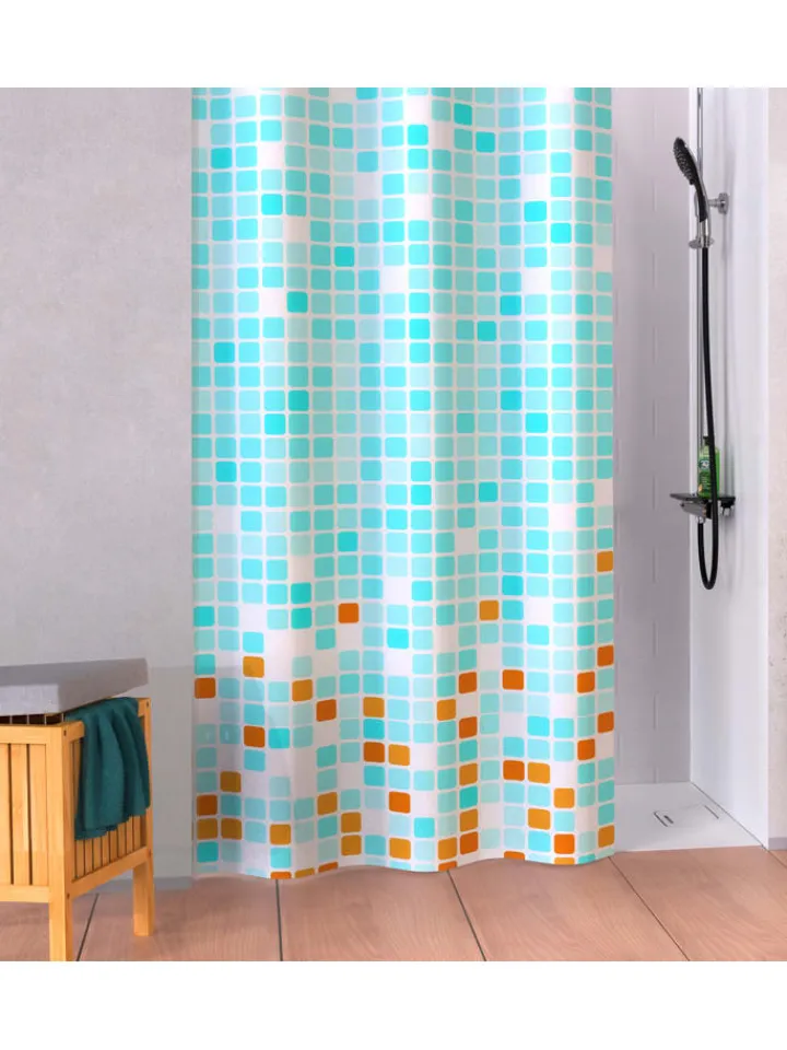 Schütte Badtextilien|Gardinen, Jalousien & Rollos<Duschvorhang "Mosaik" in Blau/ Orange - (B)180 x (H)200 cm