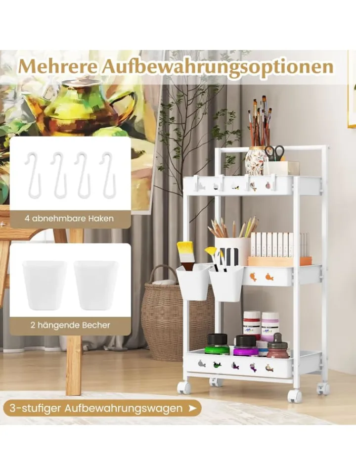 COSTWAY Weitere Haushaltshelfer<3 Ebenen Rollwagen in Weiß