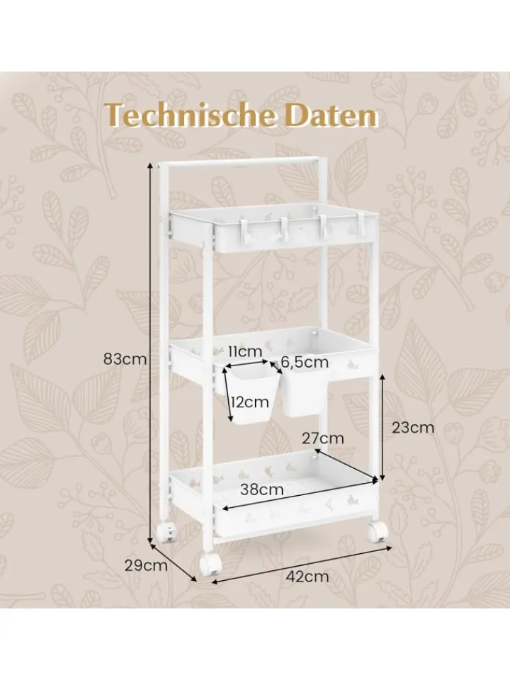 COSTWAY Weitere Haushaltshelfer<3 Ebenen Rollwagen in Weiß