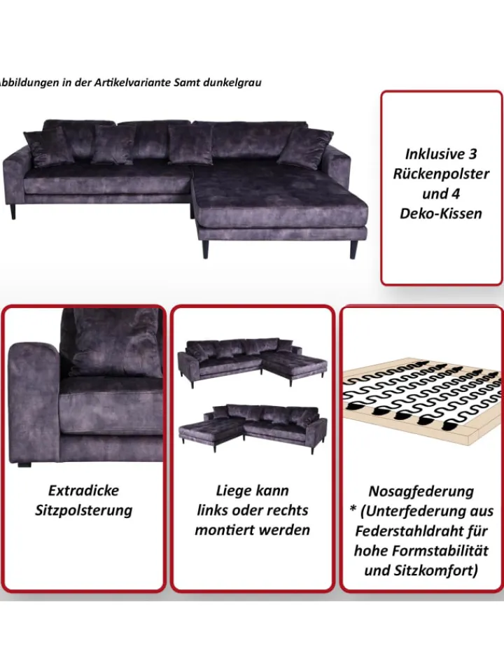 MCW Möbel-Sets<Ecksofa 3-Sitzer J54, Samt rost-rot