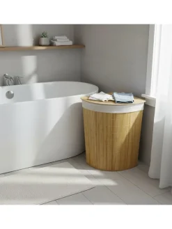 relaxdays Wäschekörbe & -Ständer<Eckwäschekorb in Natur - (B)36 x (H)60 x (T)36 cm
