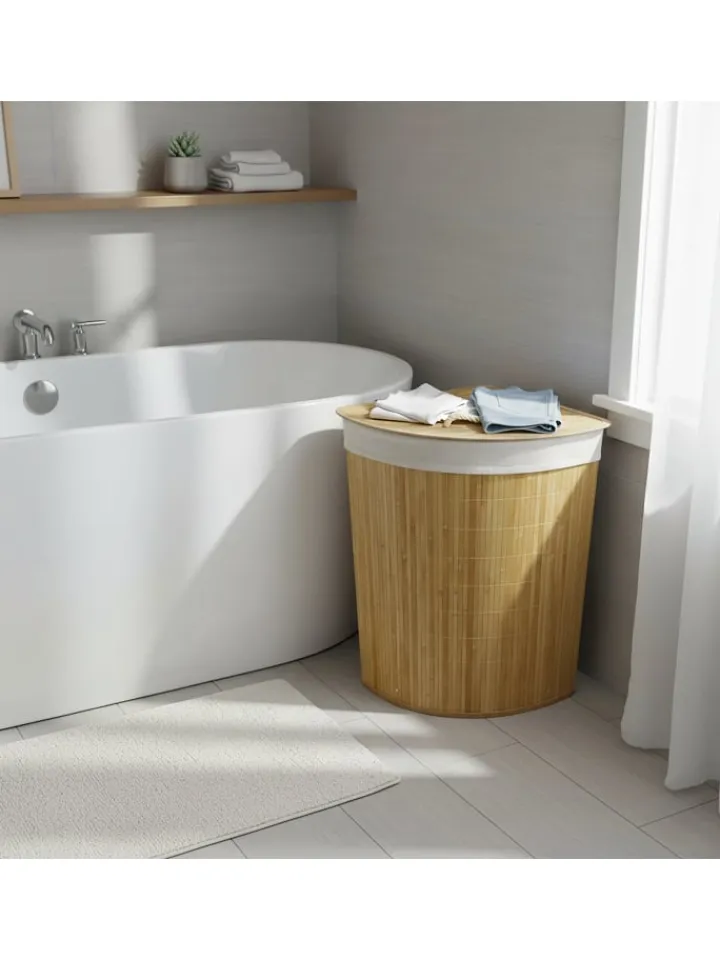 relaxdays Wäschekörbe & -Ständer<Eckwäschekorb in Natur - (B)36 x (H)60 x (T)36 cm