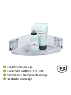 Wenko Badmöbel|Badezimmermöbel<Edelstahl-Eckablage "Quadro" - (B)28 x (H)8,5 x (T)19,5 cm