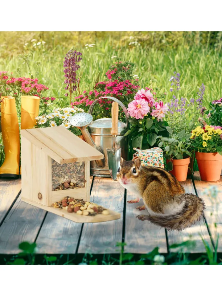 relaxdays Pflanzen & Zubehör<Eichhörnchen Futterhaus in Dunkelbraun - (B)12x (H)17,5 x (T)25 cm