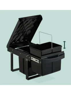 relaxdays Mülleimer<Einbaumülleimer in Schwarz - 1x 15 l + 2x 8 l
