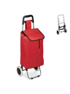 relaxdays Einkaufstaschen & -Trolleys<Einkaufstrolley in Rot - (B)40x (H)91 x (T)30 cm