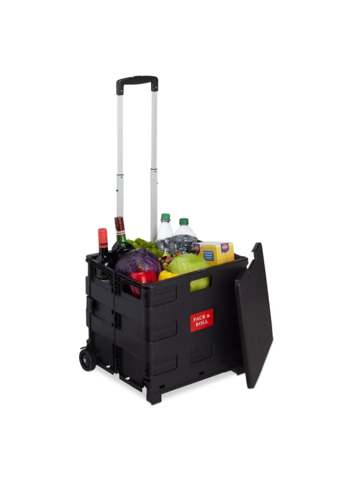 relaxdays Einkaufstaschen & -Trolleys<Einkaufstrolley in Schwarz - Tragkraft: 35 kg