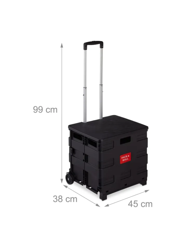 relaxdays Einkaufstaschen & -Trolleys<Einkaufstrolley in Schwarz - Tragkraft: 35 kg