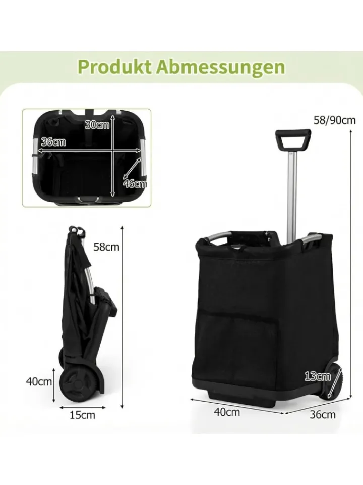 COSTWAY Einkaufstaschen & -Trolleys<Einkaufstrolley klappbar 50 L in Schwarz