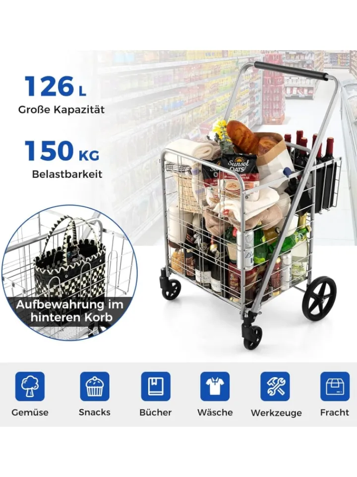 COSTWAY Einkaufstaschen & -Trolleys<Einkaufstrolley Klappbar in Silber