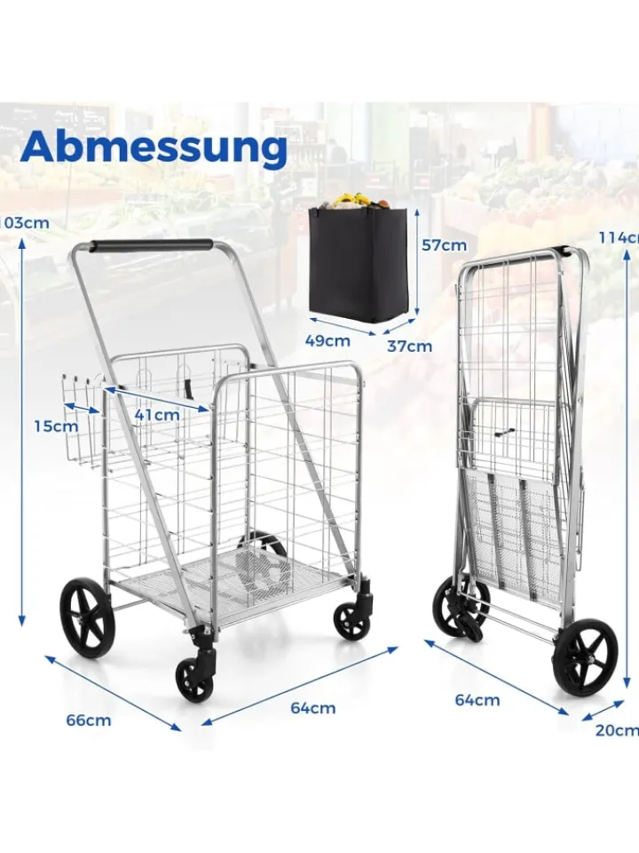 COSTWAY Einkaufstaschen & -Trolleys<Einkaufstrolley Klappbar in Silber