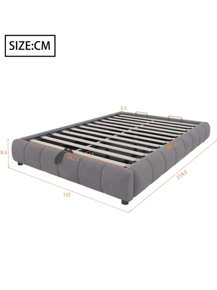 ABRIHOME Betten & Matratzen<Einzelbett 140 x 200 cm Schwebebettrahmen mit Stauraum und LED-Lichtleiste, Grau
