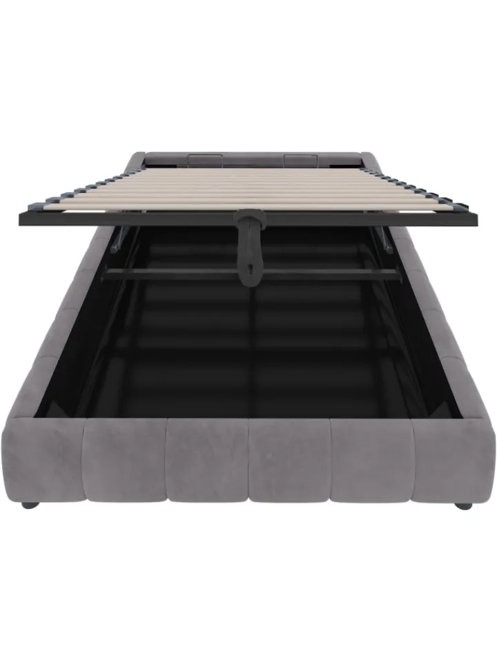 ABRIHOME Betten & Matratzen<Einzelbett 140 x 200 cm Schwebebettrahmen mit Stauraum und LED-Lichtleiste, Grau