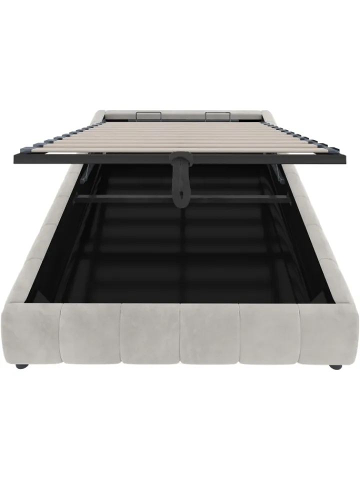 ABRIHOME Betten & Matratzen<Einzelbett 140 x 200 cm Schwebebettrahmen mit Stauraum und LED Lichtleiste, Beige