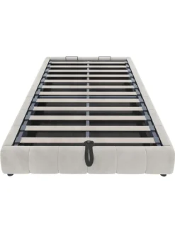 ABRIHOME Betten & Matratzen<Einzelbett 140 x 200 cm Schwebebettrahmen mit Stauraum und LED Lichtleiste, Beige