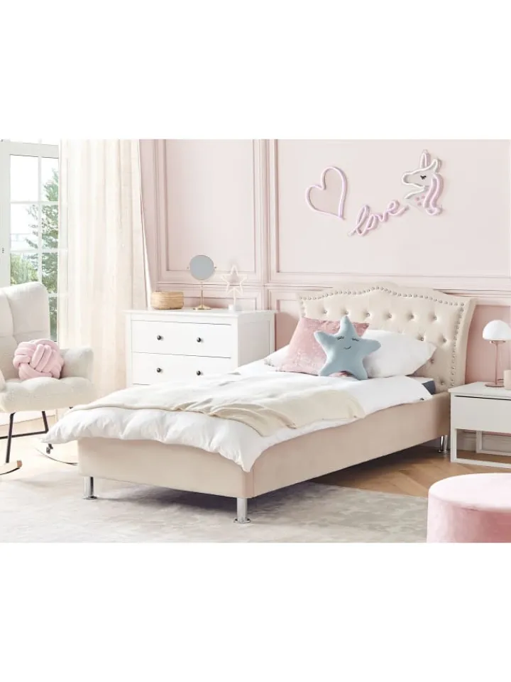 Beliani Betten & Matratzen<Einzelbett METZ in Beige/Silber - (W) 126 x (H) 102 x (L) 217 cm