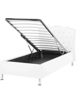 Beliani Betten & Matratzen<Einzelbett METZ in Weiß/Silber - (W) 126 x (H) 102 x (L) 217 cm