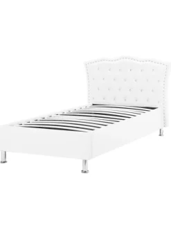 Beliani Betten & Matratzen<Einzelbett METZ in Weiß/Silber - (W) 126 x (H) 102 x (L) 217 cm
