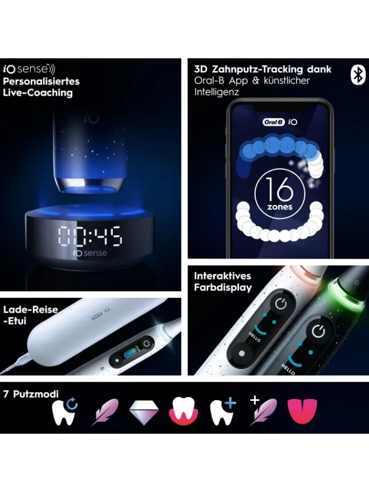 Oral-B Zahn & Mundpflege<Elektr. Zahnbürste "iO10 + LadeReiseetui" +12 Aufsteckbürsten "Sanfte Reinigung"