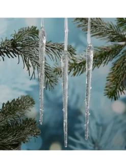 MARELIDA Weihnachtsschmuck<3er Set Baumschmuck Eiszapfen Glas Anhänger gefrostet in transparent